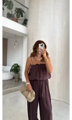 Ruby Askılı Balon Bluz Şalvar Pantolon Takım - Mürdüm - Kod: 581171