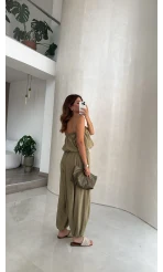 Ruby Askılı Balon Bluz Şalvar Pantolon Takım - Yeşil - Kod: 581171