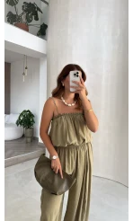 Ruby Askılı Balon Bluz Şalvar Pantolon Takım - Yeşil - Kod: 581171