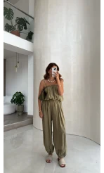 Ruby Askılı Balon Bluz Şalvar Pantolon Takım - Yeşil - Kod: 581171