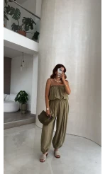 Ruby Askılı Balon Bluz Şalvar Pantolon Takım - Yeşil - Kod: 581171