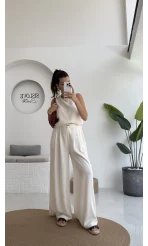 Ruby Sıfır Kol Bluz Pantolon Takım - Ekru - 7143