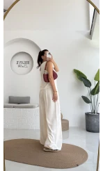 Ruby Sıfır Kol Bluz Pantolon Takım - Ekru - 7143