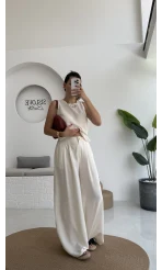 Ruby Sıfır Kol Bluz Pantolon Takım - Ekru - 7143