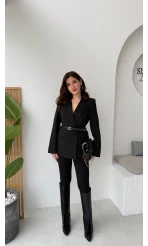 Rupert Kemerli Poliviskon Ceket - Siyah - Kod: 9700