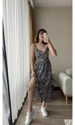 Russell Siyah Beyaz Midi Boy Elbise