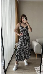 Russell Siyah Beyaz Midi Boy Elbise