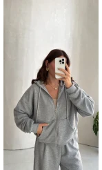 Ruth Kapüşonlu Hırka Eşofman Takım - Gri