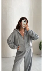 Ruth Kapüşonlu Hırka Eşofman Takım - Gri