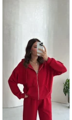 Ruth Kapüşonlu Hırka Eşofman Takım - Kırmızı