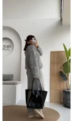 Saçaklı Hırka Elbise Takım - Gri - Kod: 9062-9063