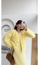 Saçaklı Hırka Elbise Takım - Sarı - Kod: 9062-9063