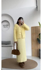 Saçaklı Hırka Elbise Takım - Sarı - Kod: 9062-9063