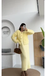 Saçaklı Hırka Elbise Takım - Sarı - Kod: 9062-9063