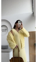 Saçaklı Hırka Elbise Takım - Sarı - Kod: 9062-9063