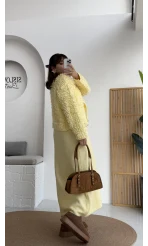 Saçaklı Hırka Elbise Takım - Sarı - Kod: 9062-9063