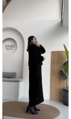 Saçaklı Hırka Elbise Takım - Siyah - Kod: 9062-9063