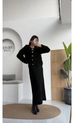 Saçaklı Hırka Elbise Takım - Siyah - Kod: 9062-9063