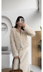 Saçaklı Hırka Elbise Takım - Taş - Kod: 9062-9063