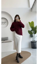 Sadie Midi Saten Etek - Beyaz - Kod: 5014