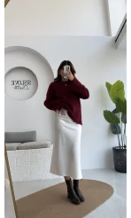 Sadie Midi Saten Etek - Beyaz - Kod: 5014