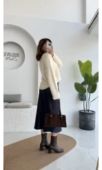 Sadie Midi Saten Etek - Lacivert - Kod: 5014