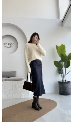 Sadie Midi Saten Etek - Lacivert - Kod: 5014