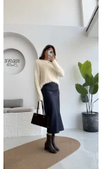 Sadie Midi Saten Etek - Lacivert - Kod: 5014