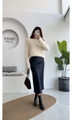 Sadie Midi Saten Etek - Lacivert - Kod: 5014