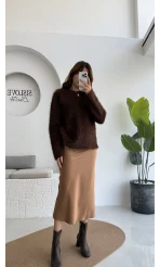 Sadie Midi Saten Etek - Taba - Kod: 5014