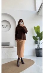 Sadie Midi Saten Etek - Taba - Kod: 5014