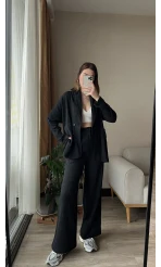 Sage Siyah Gofre Ceket Takım