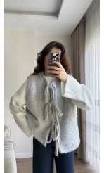 Sakallı Astarlı Tasarım Gri Yelek