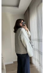 Sakallı Astarlı Tasarım Gri Yelek