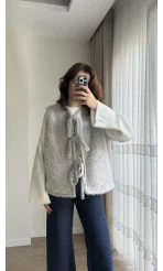 Sakallı Astarlı Tasarım Gri Yelek