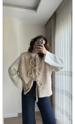 Sakallı Astarlı Tasarım Krem Yelek