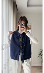 Sakallı Astarlı Tasarım Lacivert Yelek