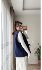 Sakallı Astarlı Tasarım Lacivert Yelek