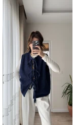 Sakallı Astarlı Tasarım Lacivert Yelek