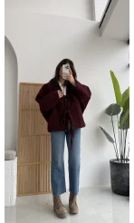 Sakallı Kaşe Tasarım Ceket Bordo