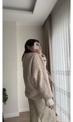 Sakallı Kaşe Tasarım Ceket Krem