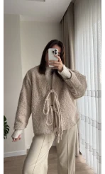 Sakallı Kaşe Tasarım Ceket Krem