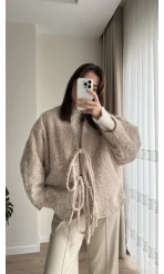 Sakallı Kaşe Tasarım Ceket Krem