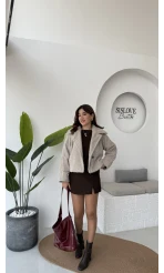 Sakallı Tek Düğmeli Ceket - Taş