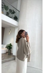 Şal Detay Bluz - Bej - Kod: 5541
