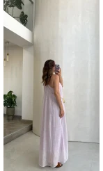 Şallı Askılı Elbise - Lila - Kod: 3428