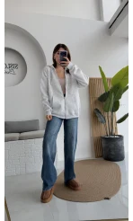 Samantha 3 İplik Fermuarlı Kapüşonlu Hırka - Gri - Kod: 2992