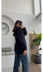 Samantha 3 İplik Fermuarlı Kapüşonlu Hırka - Lacivert - Kod: 2992