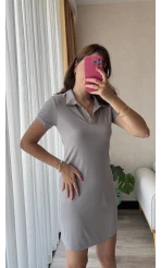 Sandy Kumaş Polo Yaka Elbise Gri