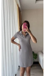 Sandy Kumaş Polo Yaka Elbise Gri